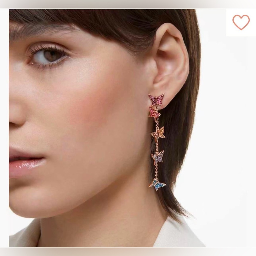 Idyllia Lilia drop earrings Butterfly Long Multicolored Rose gold-tone plated